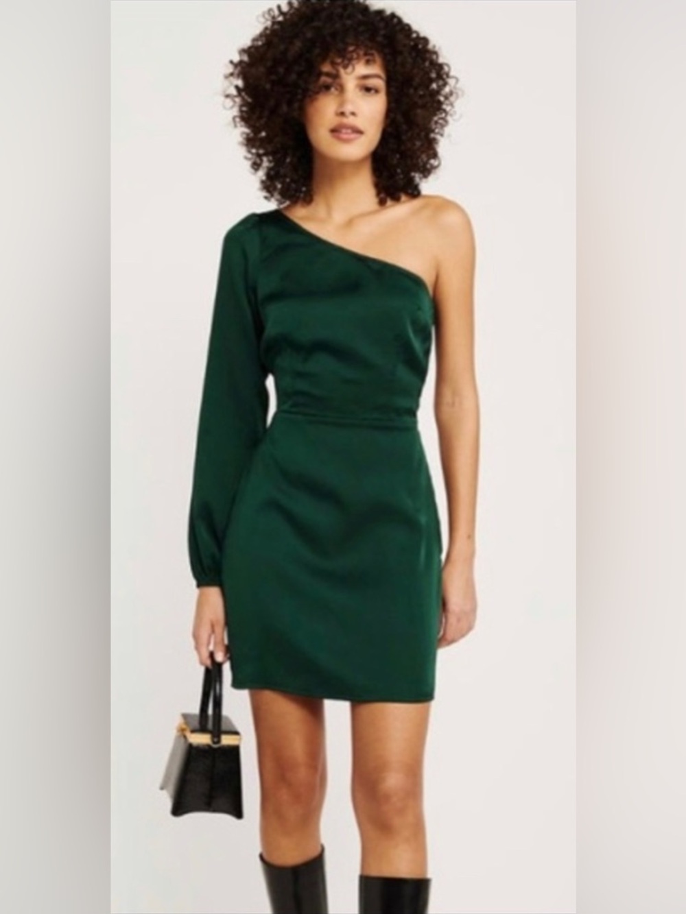 NWTs Abercrombie & fitch Green satin one shoulder mini dress. Sz. L